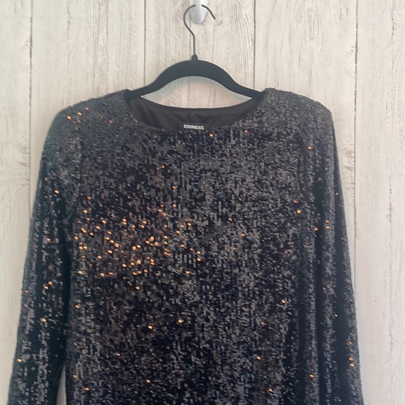 Express Sequin Long Sleeve Shift Dress Women's Size Small in Black - Picture 5 of 8